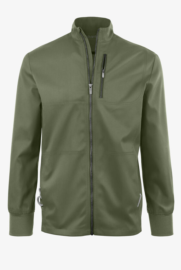 Advantage STRETCH Men's 4-Pocket Zip Front Warm-Up Scrub Jacket - Light Olive - 1