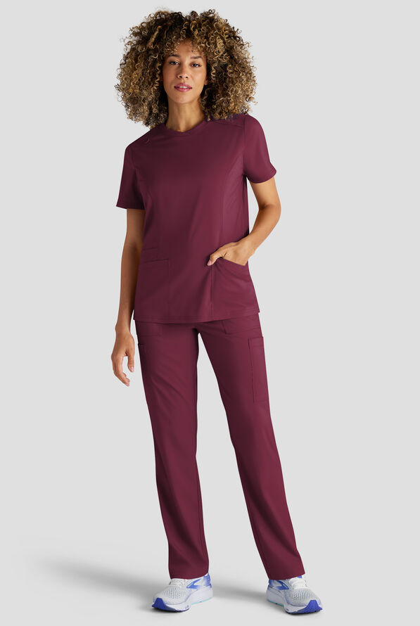 Butter-Soft STRETCH FLXTEK+ Women's 3-Pocket Crew Neck Scrub Top - Wine - 5