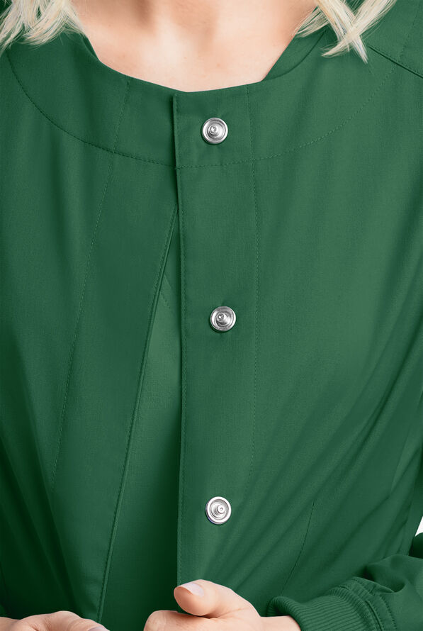 Butter-Soft STRETCH Women's 2-Pocket Long Sleeve Snap Front Scrub Jacket - Hunter - 3