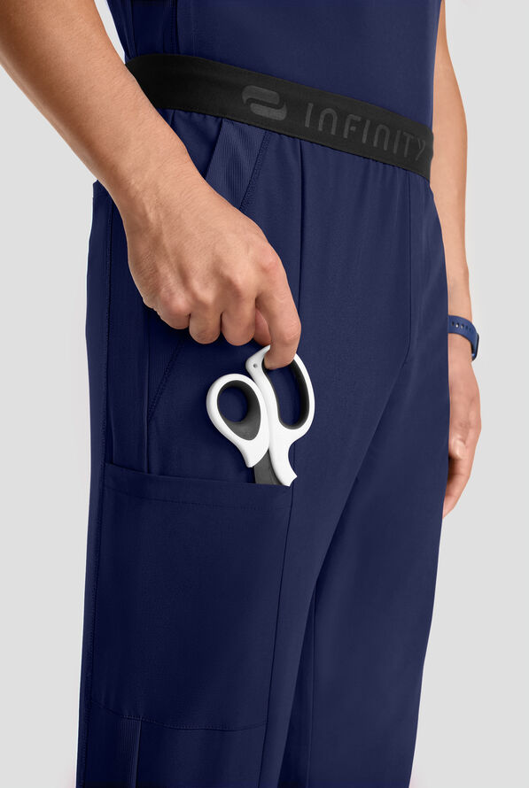 Infinity GNR8 Men's 5-Pocket STRETCH Logo Waistband Straight Leg Cargo Scrub Pant - Navy - 2
