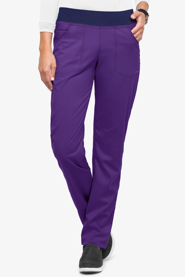 Pantalón médico UA Flex2 STRETCH tall estilo yoga con piernas rectas y 3 bolsillos para mujer - Grape/Navy - 1