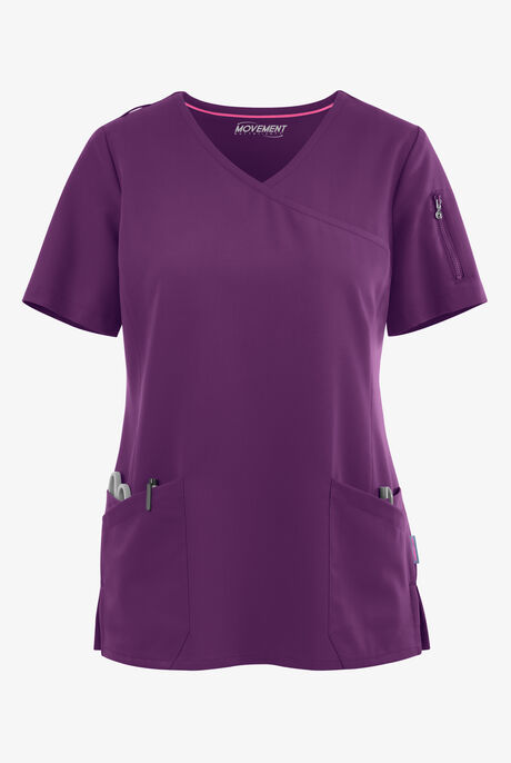 MOVEMENT by Butter-Soft Capella Women's 5-Pocket Faux Wrap STRETCH Scrub Top
