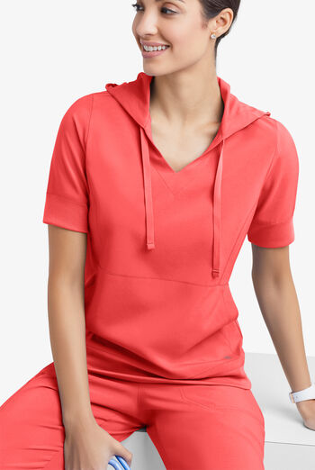 Easy STRETCH True Women's 3-Pocket Short Sleeve Pull-Over Scrub Hoodie