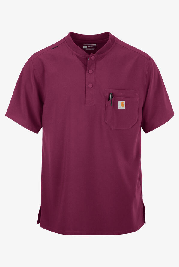 Carhartt Cross-Flex Men's 3-Pocket STRETCH Zip Pocket Henley Banded Collar Scrub Top - Wine - 1