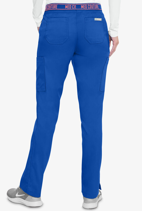 Med Couture Touch Women's 7-Pocket STRETCH Logo Elastic Double Cargo Yoga Scrub Pants - Royal - 2