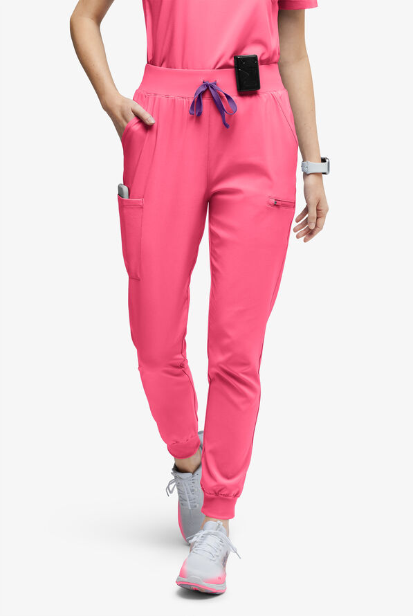 Easy STRETCH Olivia Women's 7-Pocket Slim Leg Jogger Scrub Pants - Petite - Strawberry Fizz - 1