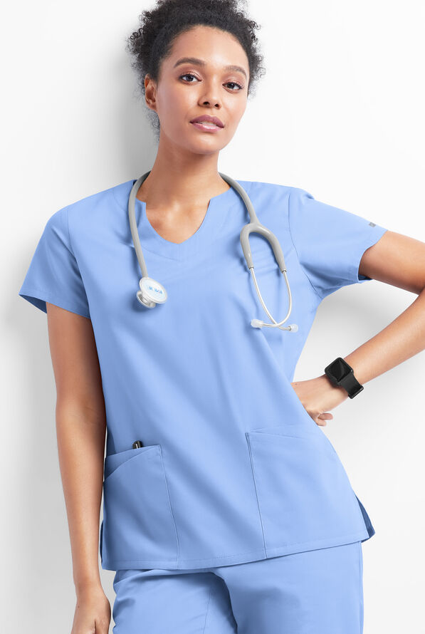 Butter-Soft Originals Women's 6-Pocket Scallop Neck Scrub Top - Ceil Blue - 5