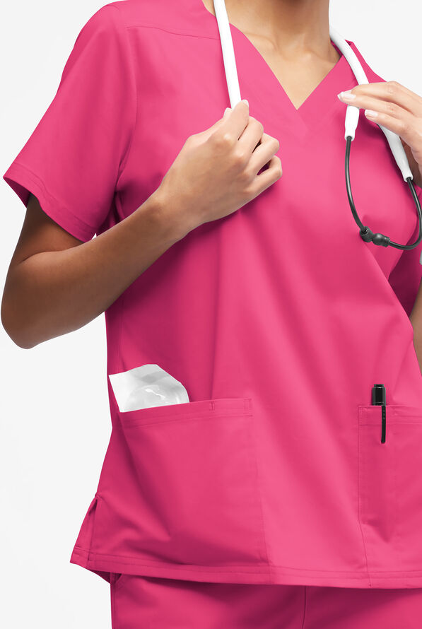 Butter-Soft STRETCH Women's 4-Pocket V-Neck Scrub Top - Fuchsia - 2