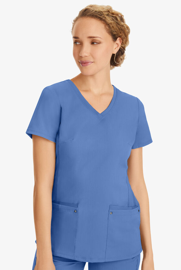 Healing Hands Purple Label Juliet Women's 2-Pocket STRETCH Princess Seam Scrub Top - Ceil Blue - 2