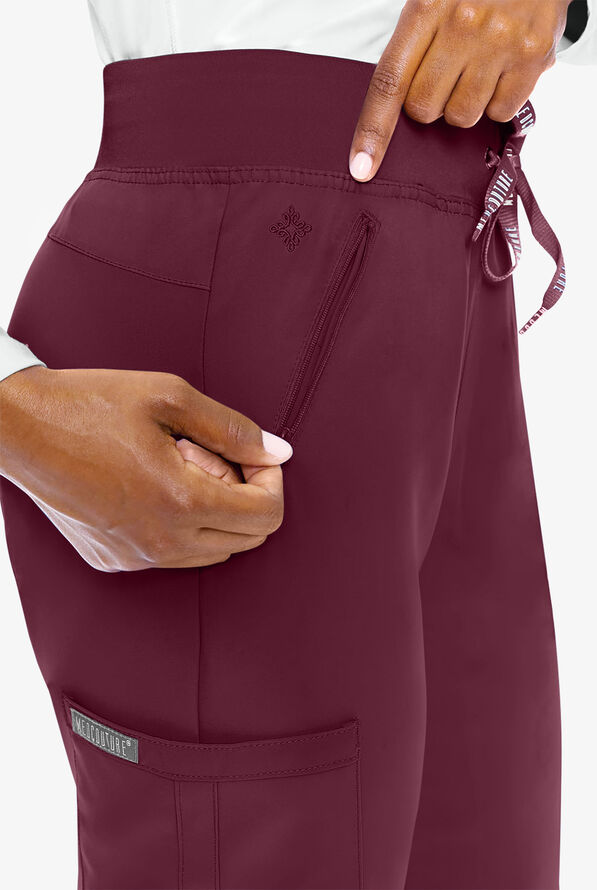 Med Couture Insight Women's 4-Pocket Zipper Cargo Pocket Scrub Pants - Wine - 2