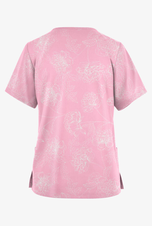 Butter-Soft Originals Peony Garden Blush Women's 2-Pocket V-Neck Print Scrub Top - null - 2