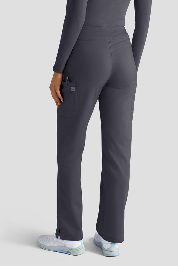 Butter-Soft STRETCH Women's 4-Pocket Knit Waistband Yoga Scrub Pants - Tall - Pewter - 2