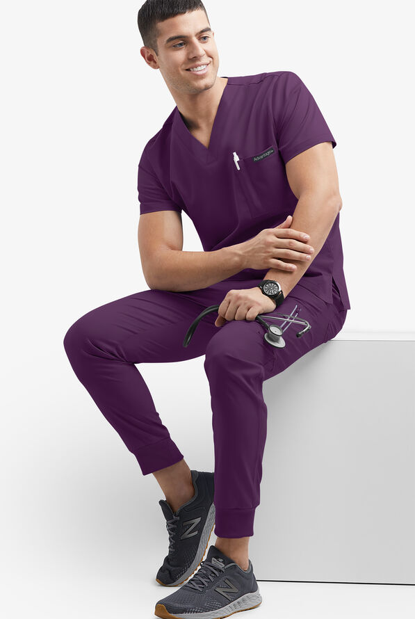 Advantage STRETCH Men's 6-Pocket V-Neck Scrub Top - Eggplant - 5