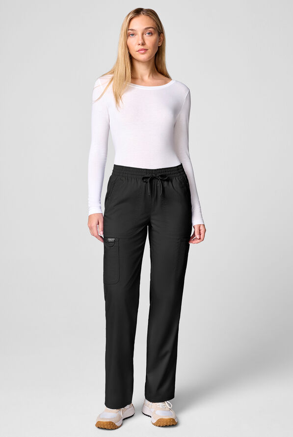 Cherokee Workwear Revolution Women's 12-Pocket STRETCH Drawstring Straight pant - Black - 5