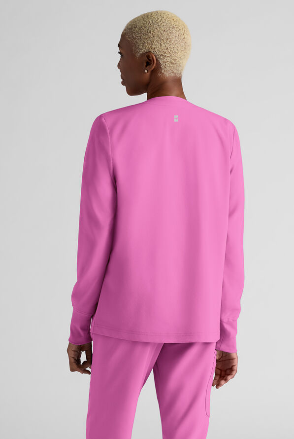 Easy STRETCH Rachel Women's 3-Pocket Snap Front Scrub Jacket - Magnesium Pink - 2