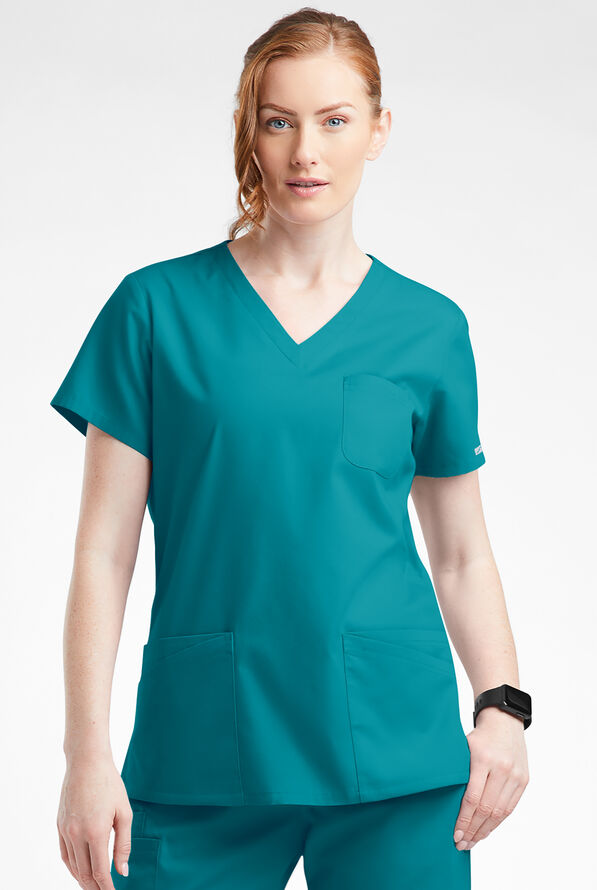 Blusa médica Butter-Soft Originals con cuello en V curvo y 7 bolsillos para mujer - Teal - 2