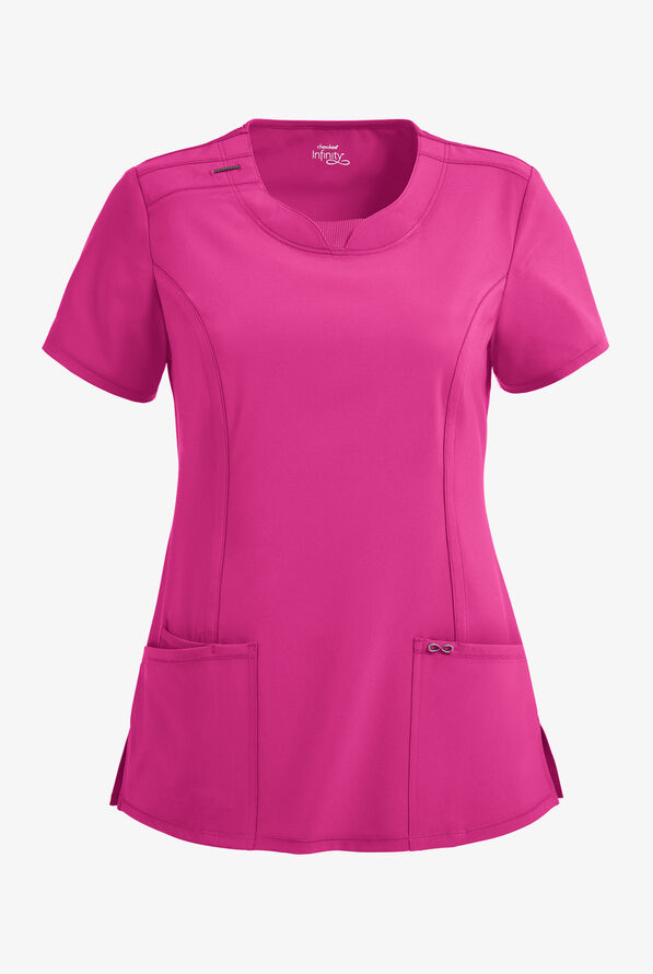 Infinity Women's 3-Pocket STRETCH Round Neck Scrub Top - Future Fuchsia - 1