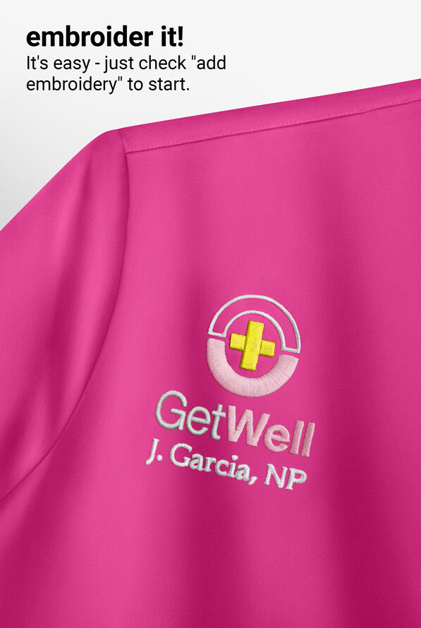 Blusa médica WhisperLite Lyra Stretch con cuello redondeado y 2 bolsillos para mujer - Glam Pink - 6