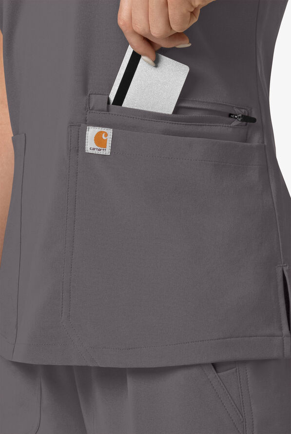 Carhartt Cross-Flex Force Women's 3-Pocket STRETCH Knit Panel Scrub Top - Pewter - 3