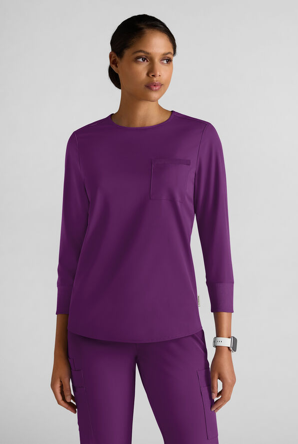 WhisperLite LYRA Women's 2-Pocket STRETCH 3/4" Sleeve Scrub Top - Eggplant - 1