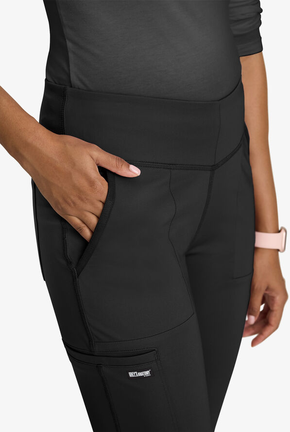 Grey's Anatomy by Barco Knit STRETCH Swift Women's 5-Pocket Fit & Flare Cargo Scrub Pants - Black - 3