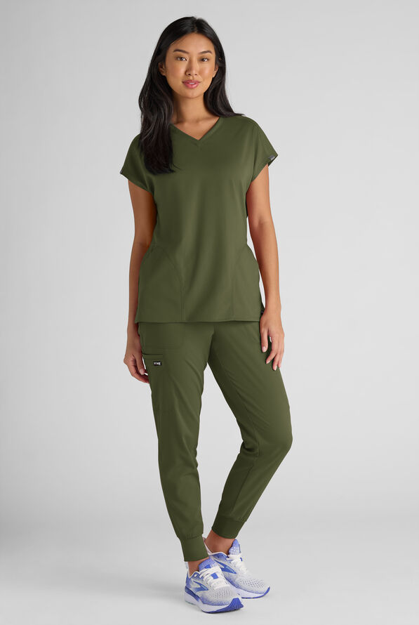 Grey's Anatomy by Barco Emerge Brylyn Women's 2-Pocket STRETCH Dolman Sleeve V-Neck Scrub Top - Olive - 7