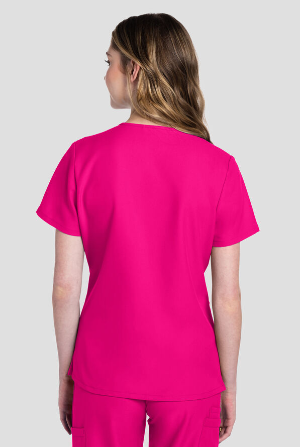Blusa m&eacute;dica Cherokee Workwear Originals Ultra con cuello en V y 2 bolsillos para mujer - Electric Pink - 3