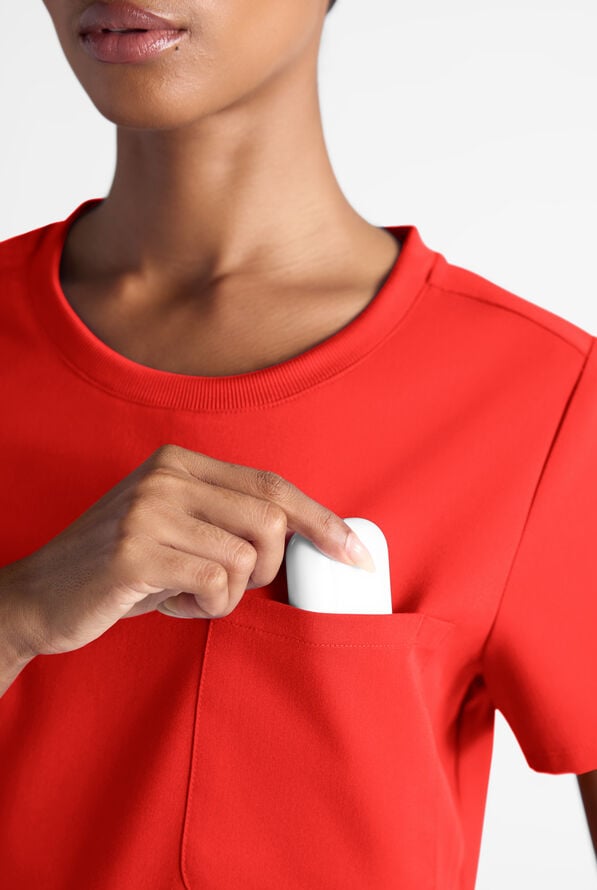 Grey's Anatomy by Barco Emerge Ally Women's 1-Pocket STRETCH Crew Neck Tuck In Scrub Top - Sunset Orange - 4