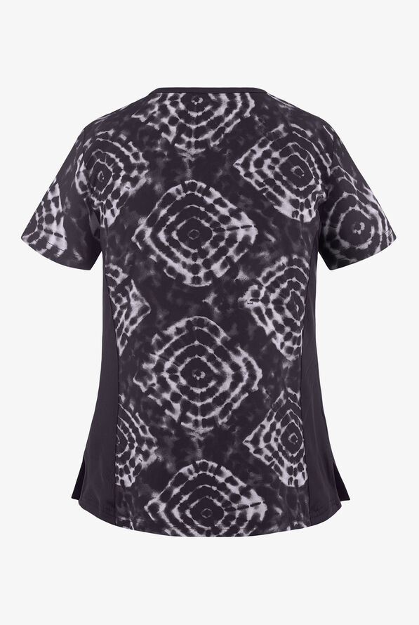 koi Lite™ Raquel Tribal Tie Dye Women's 2-Pocket Mock Wrap STRETCH Print Scrub Top - null - 2