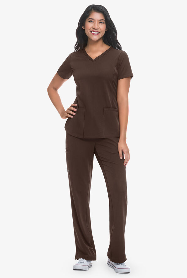 HH Works by Healing Hands Monica Women's 4-Pocket STRETCH V-Neck Scrub Top - Dark Chocolate - 2