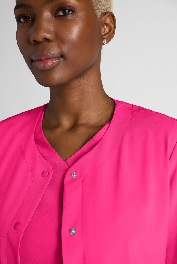 Easy STRETCH Rachel Women's 3-Pocket Snap Front Scrub Jacket - Reactive Pink - 5