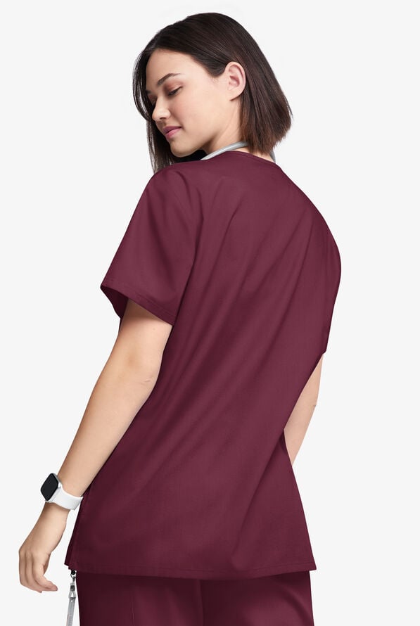 Blusa m&eacute;dica unisx Butter-Soft Originals con cuello en V y 2 bolsillos - Wine - 3