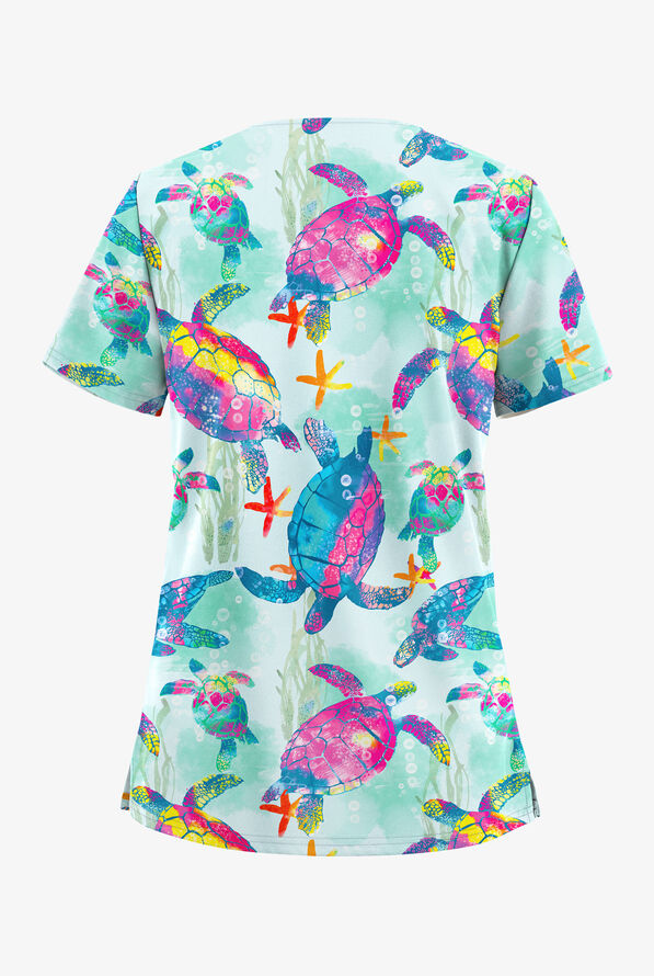 Blusa médica estampada UA Butter-Soft STRETCH Turtle Journey Galaxy con cuello en V y 2 bolsillos para mujer - null - 2