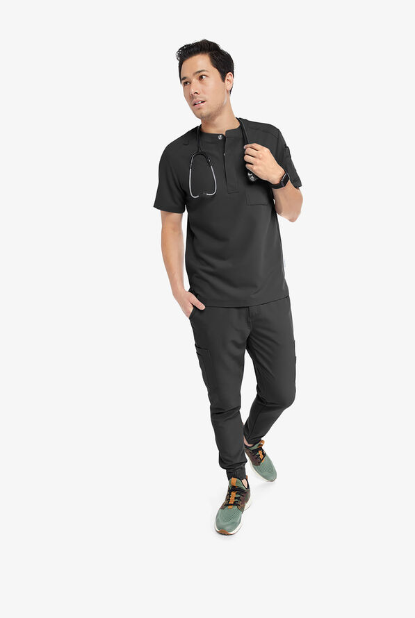 Camisa médica Keswi estilo Henley con mangas cortas y 4 bolsillos para hombre - Pewter - 2