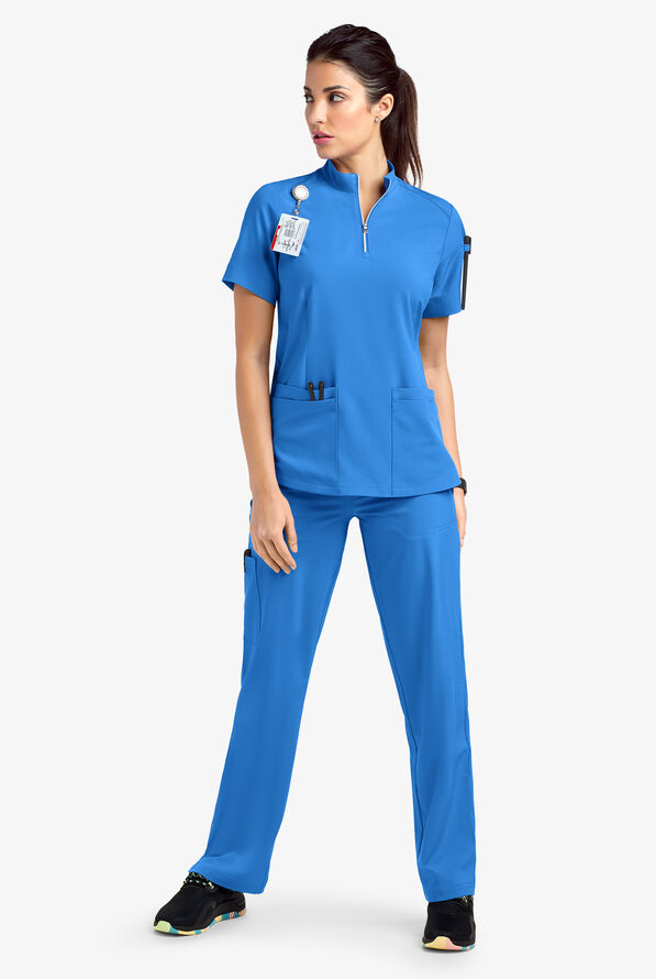Blusa médica Easy STRETCH Jen con cremallera en el cuello y 4 bolsillos para mujer - Cerulean - 2