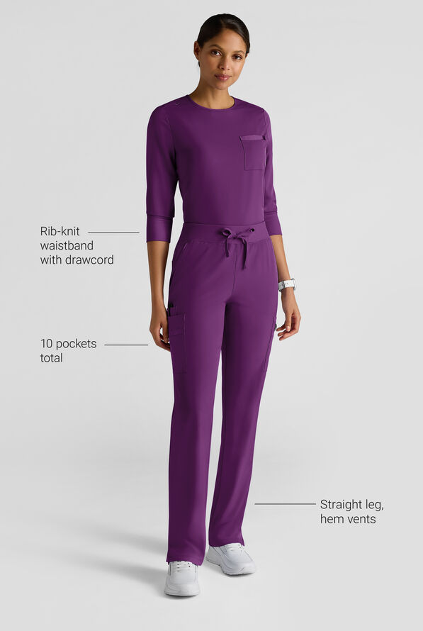 Pantalón médico WhisperLite de estilo moderno con piernas rectas para mujer - Eggplant - 3