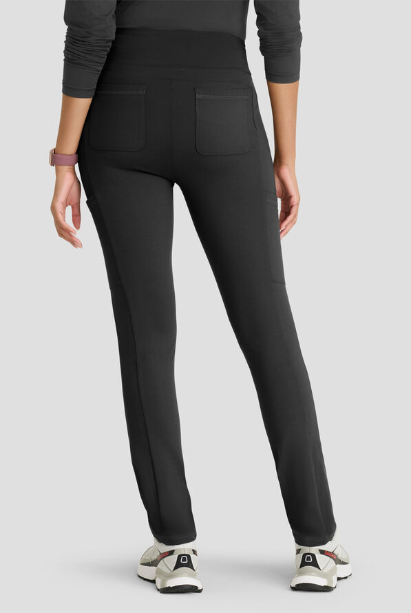 Barco One Performance Knit Momentum Women's 6-Pocket STRETCH High Rise Legging Scrub Pant - Black - 3