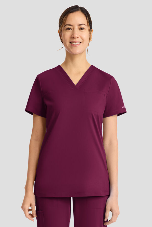 Cherokee Achieve Women's 1-Pocket Tuck in V-Neck Scrub Top - Wine - 2