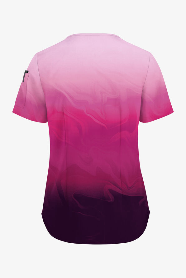 Easy STRETCH Calming Waves Women's 3-Pocket Tuck-In V-Neck Print Scrub Top - null - 2