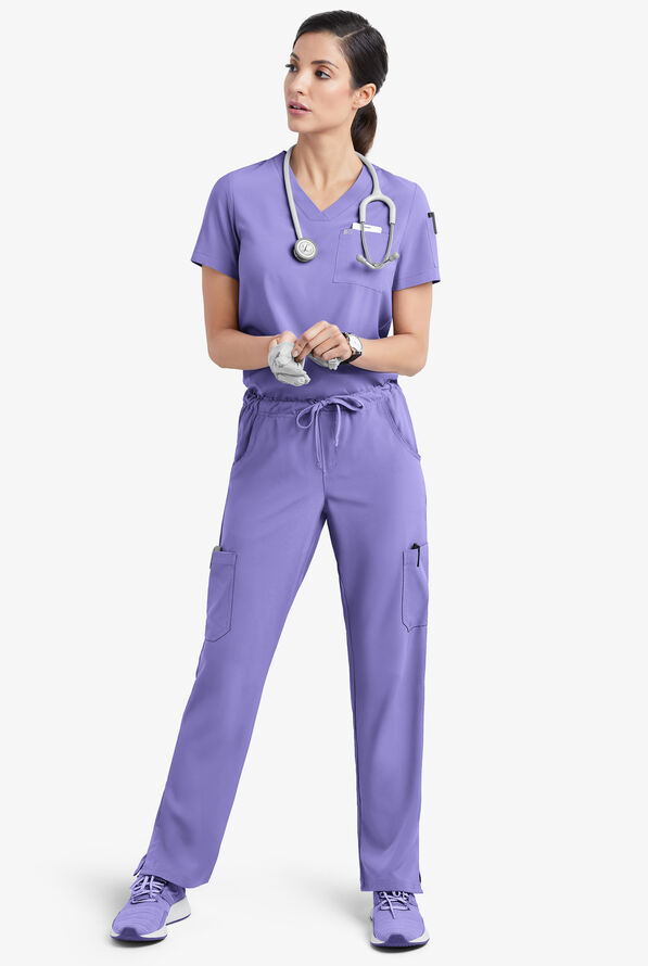 Easy STRETCH Chloe Women's 3-Pocket V-Neck Tuck-In Scrub Top - Blueberry Crush - 2