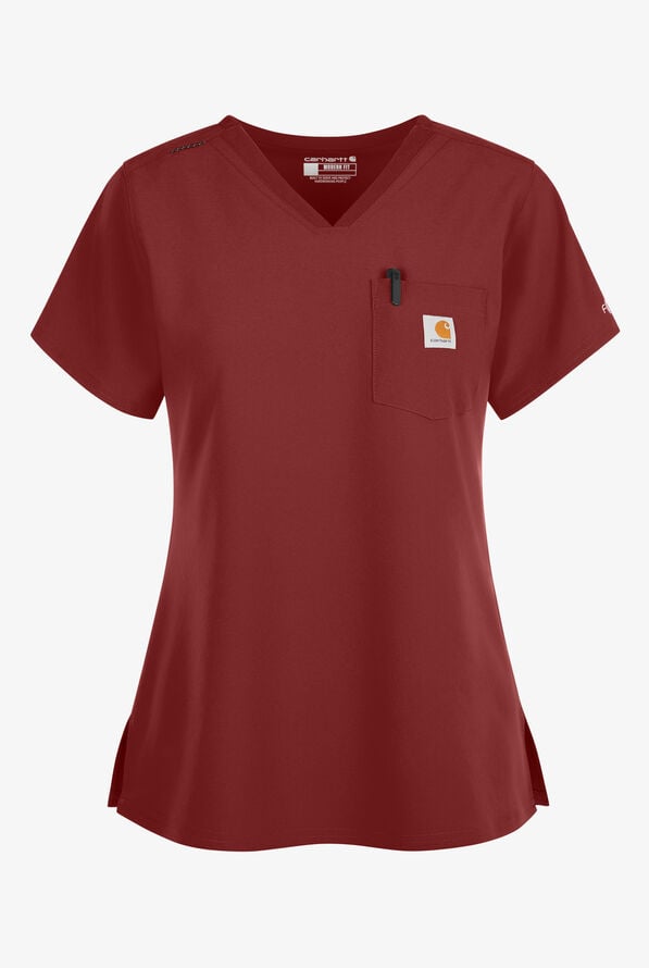 Carhartt Cross-Flex Force Women's 1-Pocket STRETCH Knit Panel Tuck In Scrub Top - Amber Terrain - 1