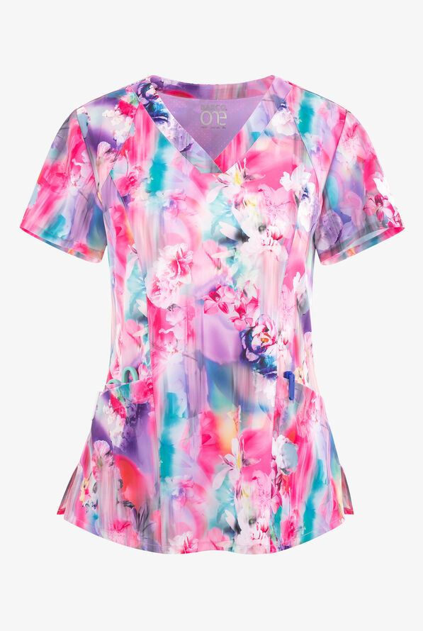 Barco One Floral Blooms Women's 4-Pocket STRETCH V-Neck Print Scrub Top - null - 1