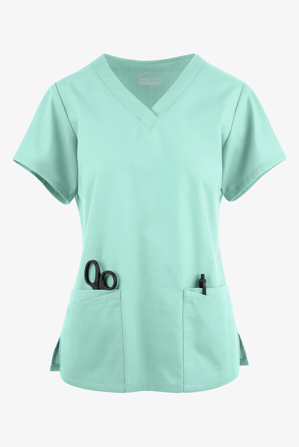 Butter-Soft Originals Women's 6-Pocket V-Neck Scrub Top - Water Mint - 1