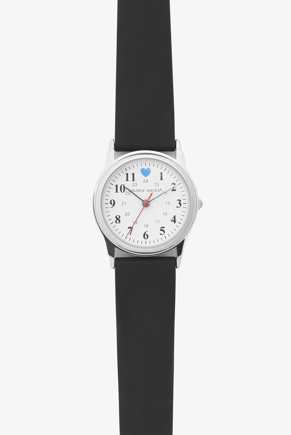Nurse Mates  Blue Heart Black Unisex Silicone Strap Watch - null - 1