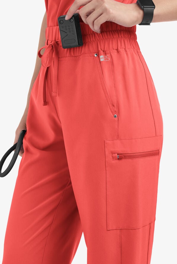 Pantal&oacute;n m&eacute;dico Easy STRETCH Ellie de tiro alto con piernas anchas y 5 bolsillos para mujer - Spiced Coral - 2