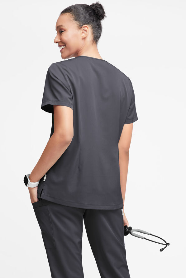WhisperLite Dahlia Women's 4-Pocket Stretch Notched Neck Scrub Top - Pewter - 2