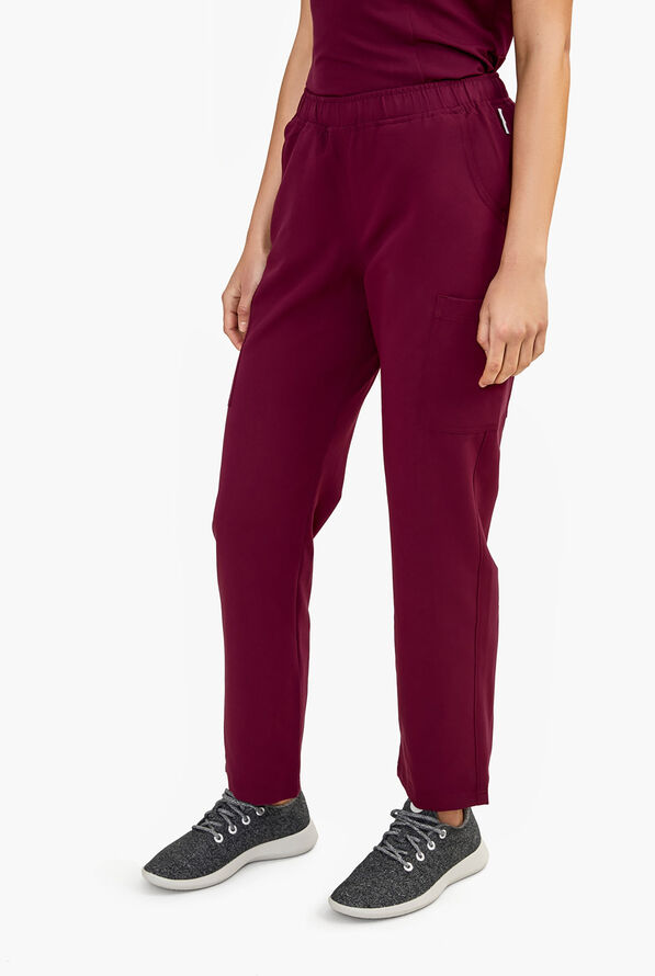 Keswi Women's 9-Pocket Interior Drawstring Scrub Pants - Wine - 1