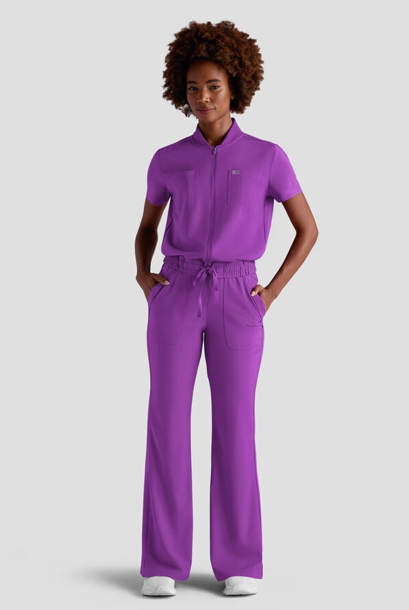 Easy STRETCH Nika Women's Zip Front Scrub Top&ndash; 2-Piece Jumpsuit Top - Fresh Purple - 2