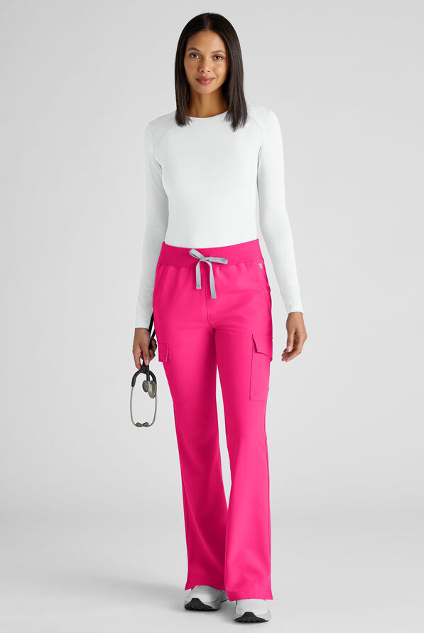 Pantalón médico ReSurge Avon estilo cargo con piernas acampanadas y 7 bolsillos para mujer - Reactive Pink - 7