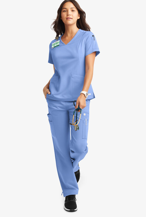 Butter-Soft Women's 6-Pocket V-Neck Scrub Top **Slightly IRREGULAR** - Ceil Blue - 1